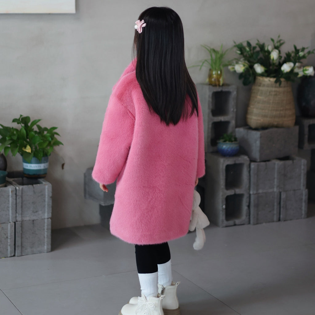 Girls' Faux-Fur Mid-Length Coat