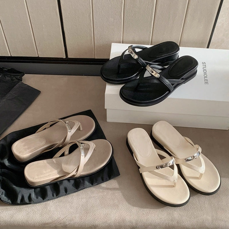 Buckle Wedge Flip-Flops