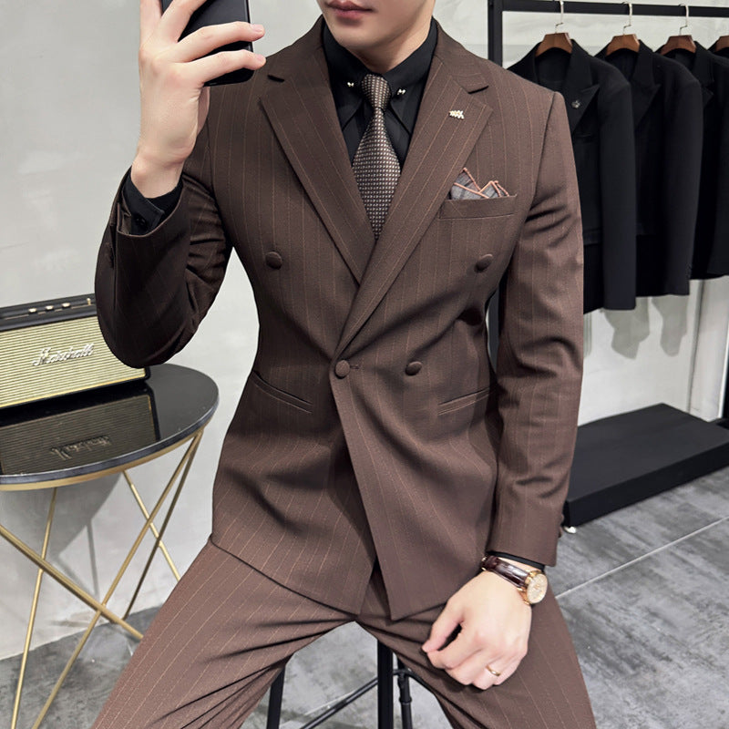 Men’s Pinstripe Double-Breasted Three-Piece Suit