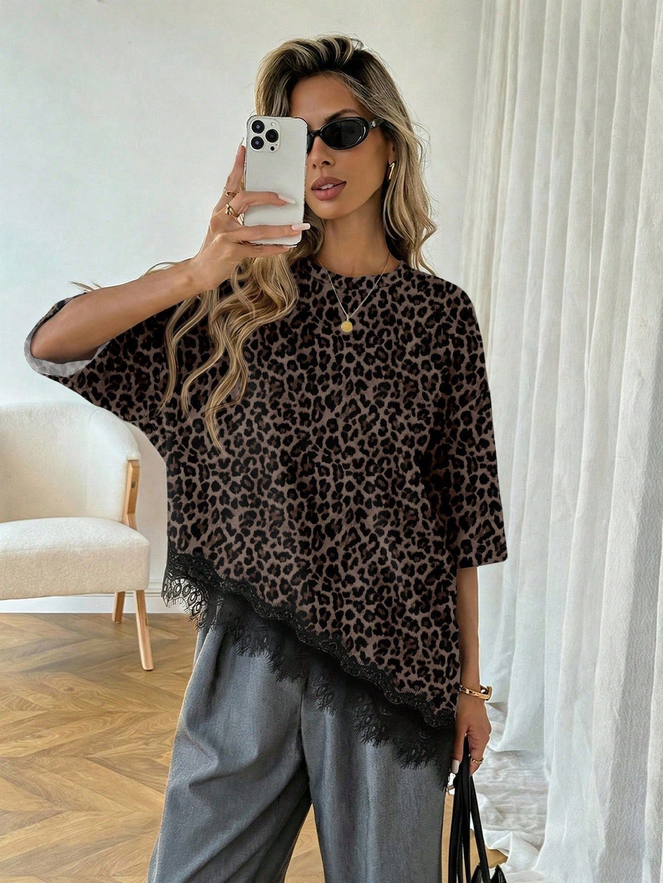 Premium Asymmetric Lace Hem Tee