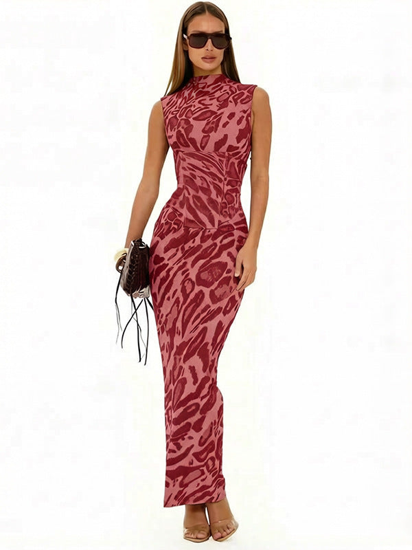 Leopard Print Corset Maxi Dress