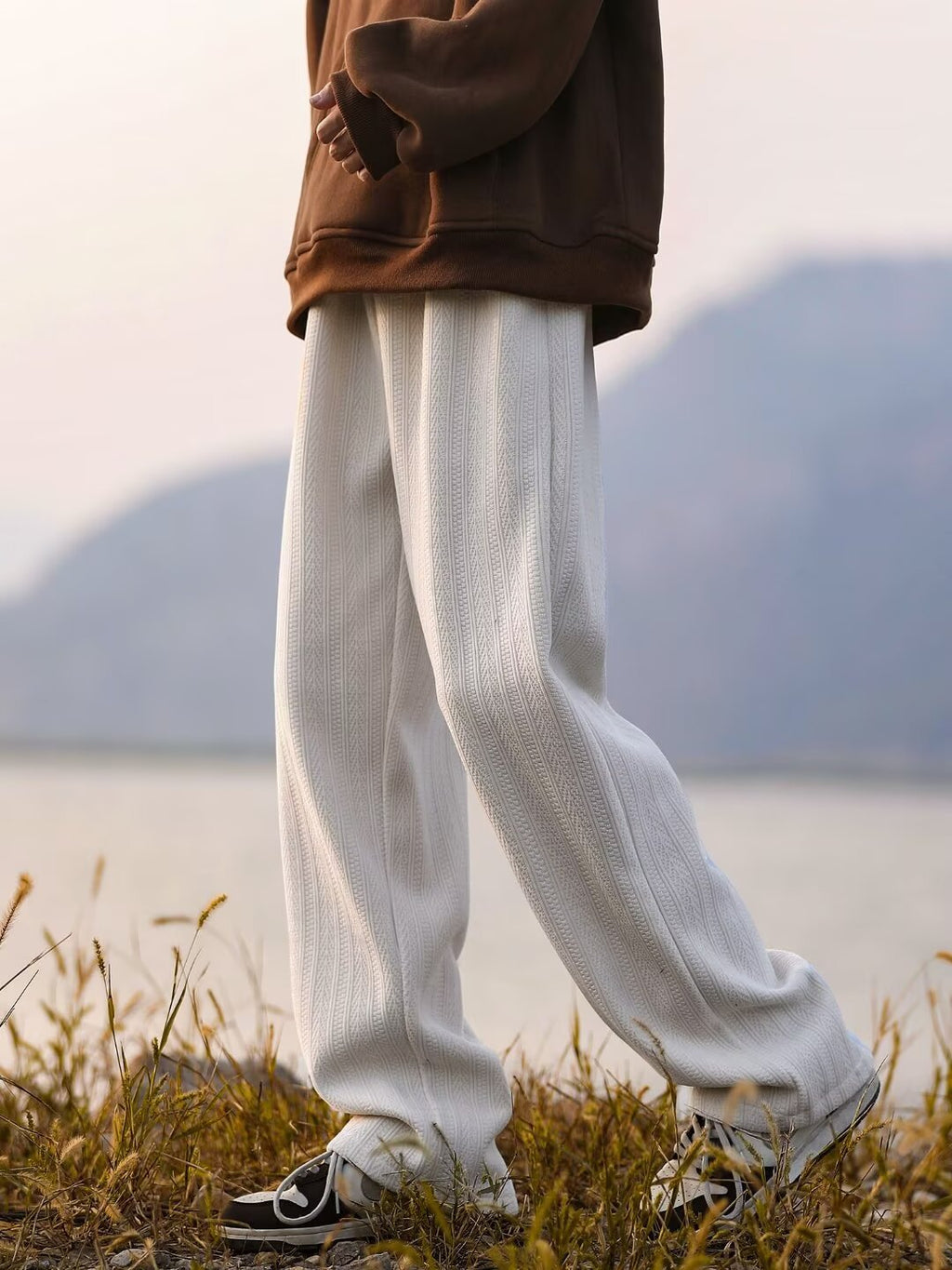 Textured Straight-Leg Drape Trousers