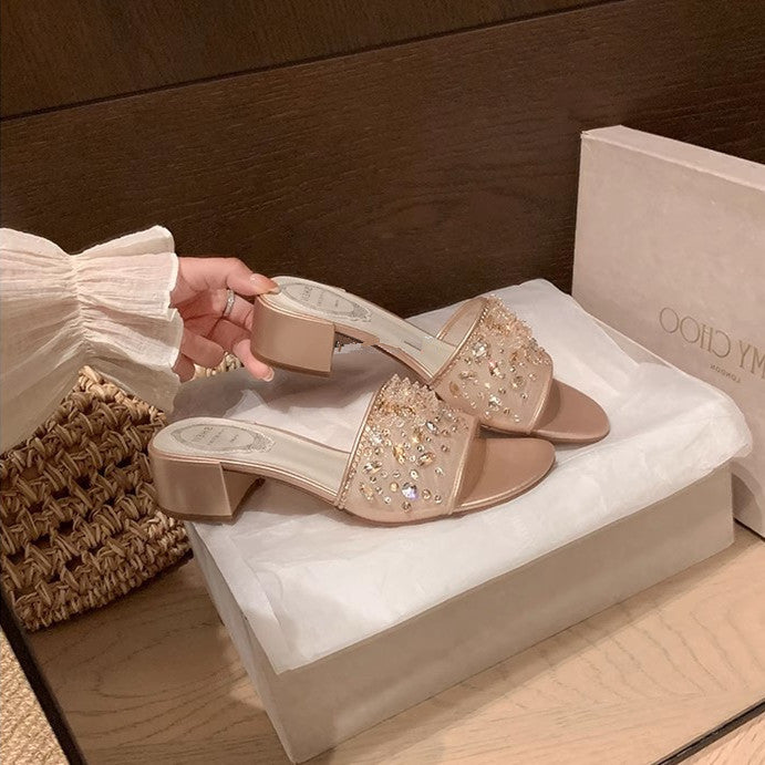 Rhinestone Mesh Heel Slides