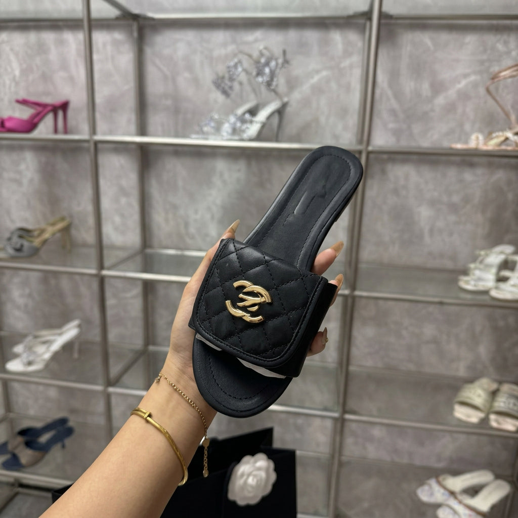 Crystal-Button Flat Sandals