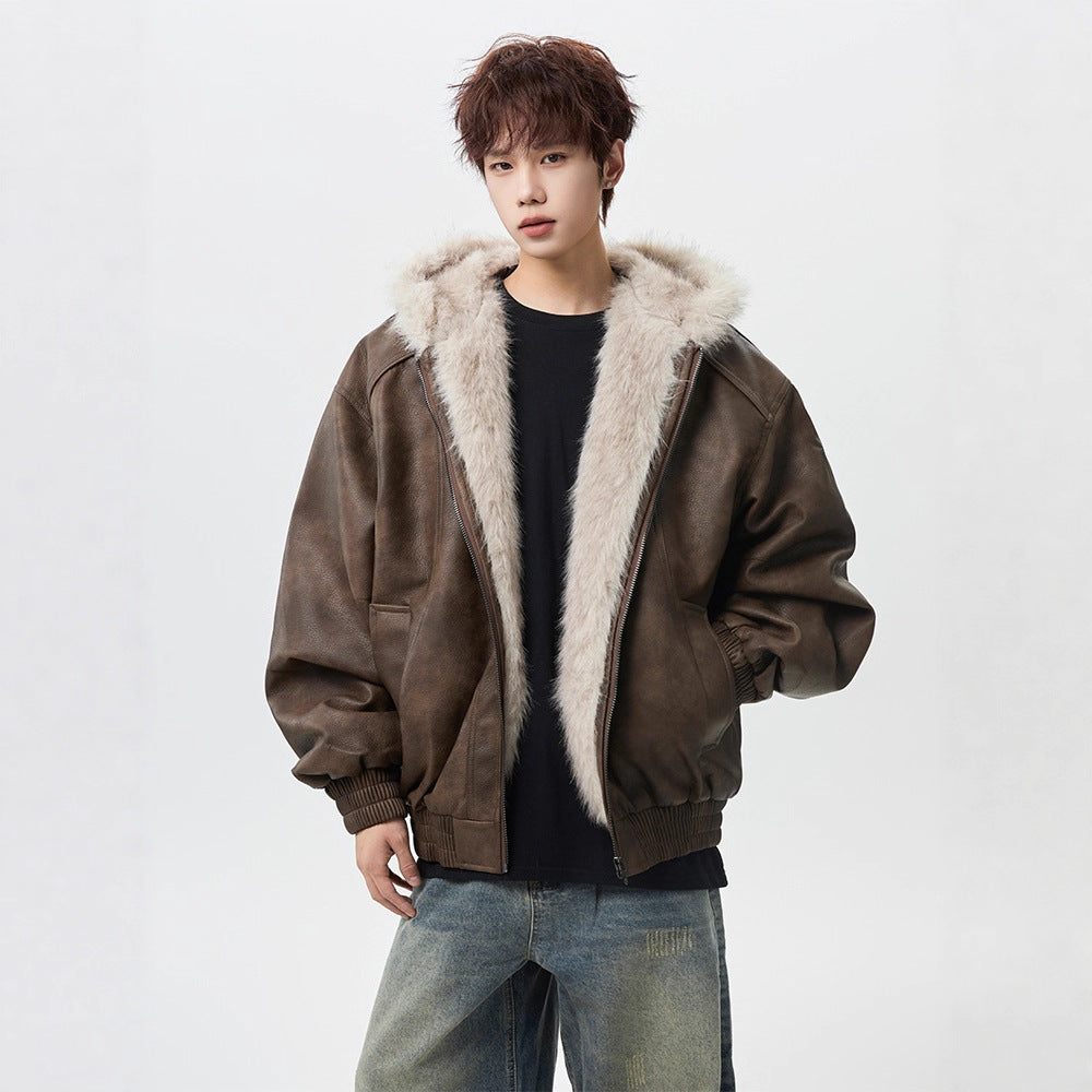 Faux-Leather Shearling Bomber