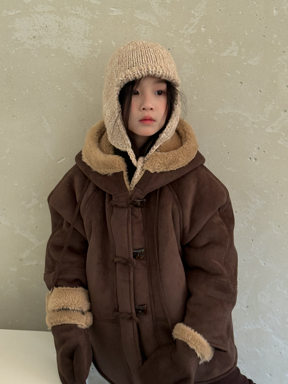 Girls' Hooded Faux-Fur Toggle Coat
