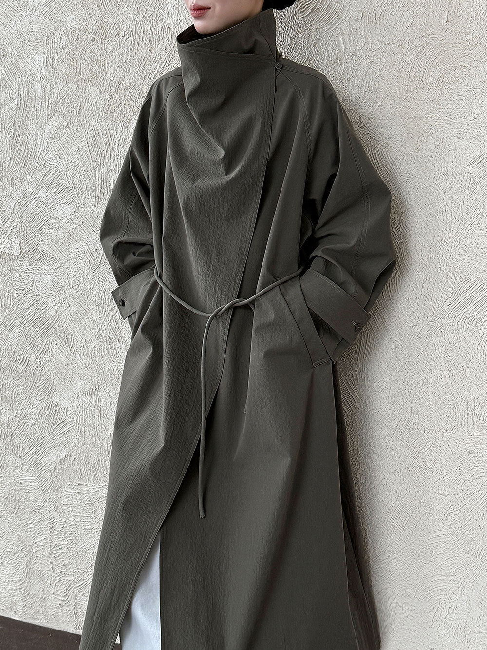 Minimalist Stand Collar Wrap Coat