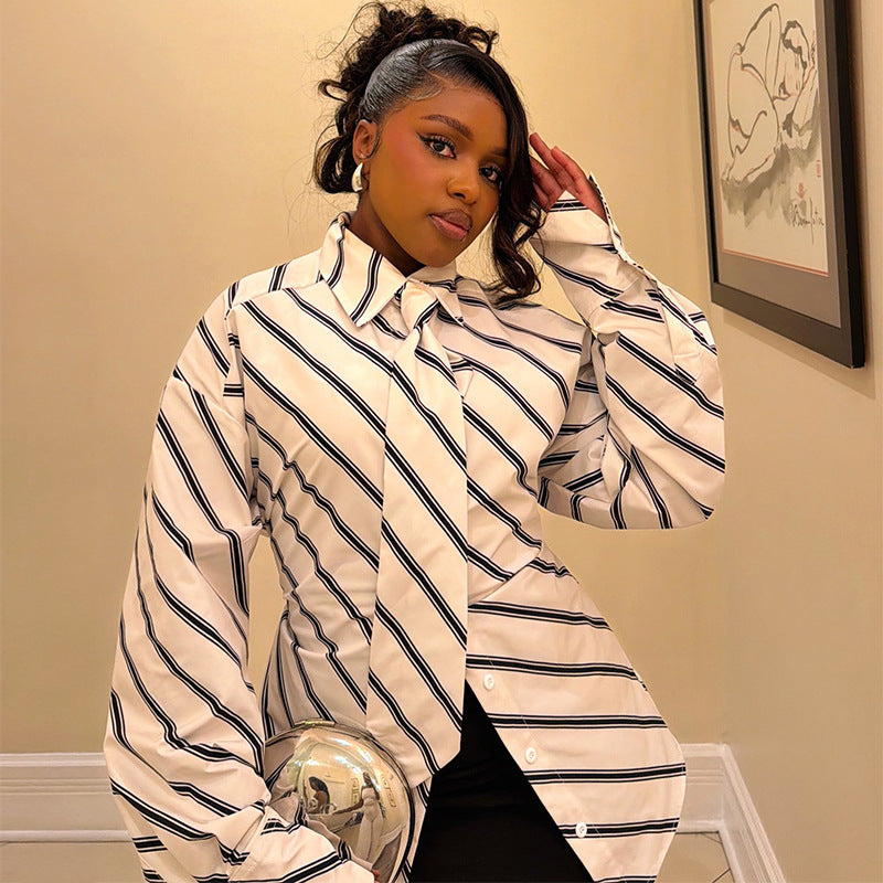 Bow-Tie Striped Blouse