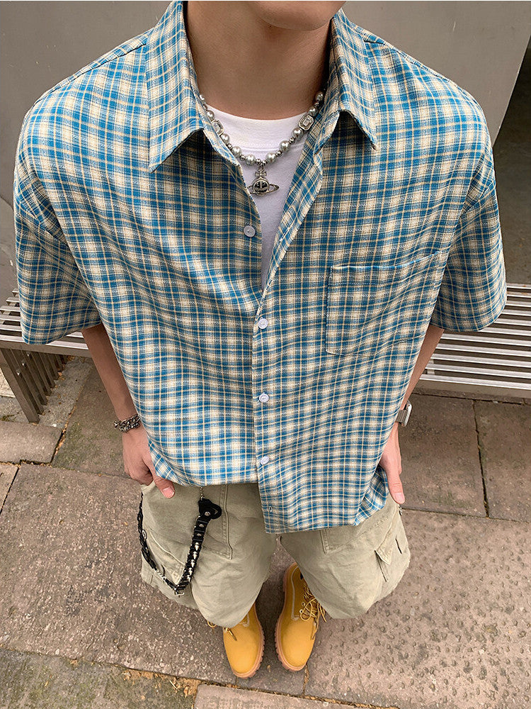 Vintage Plaid Short Sleeve Utility Shirt