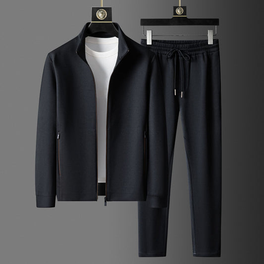 Stand Collar Zipper and Pants Casual Suit