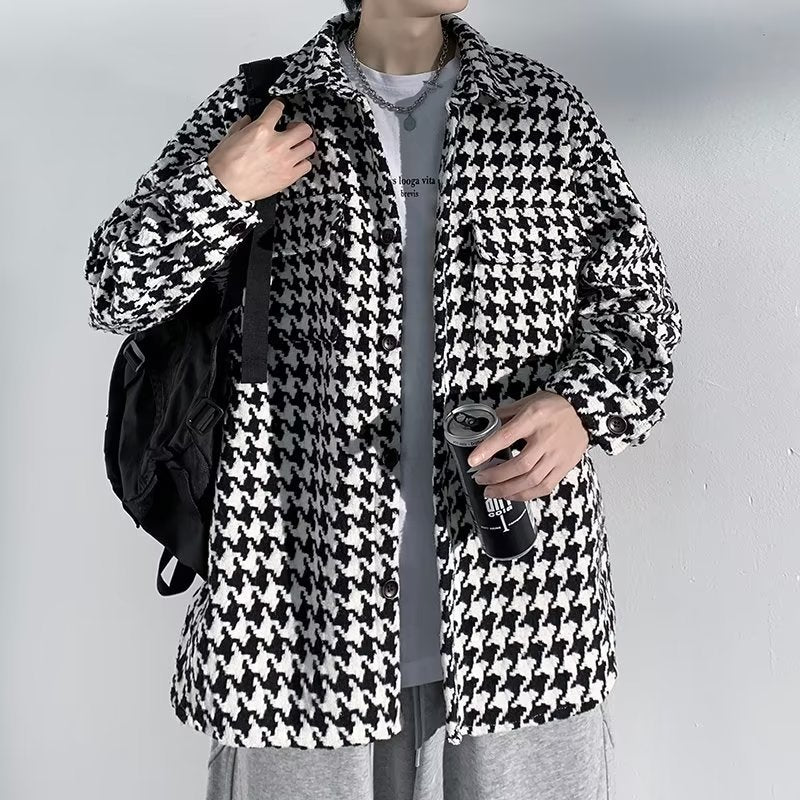 Vintage-Style Houndstooth Overshirt