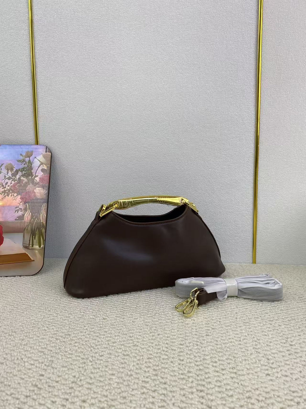 Metal-Handle Baguette Bag
