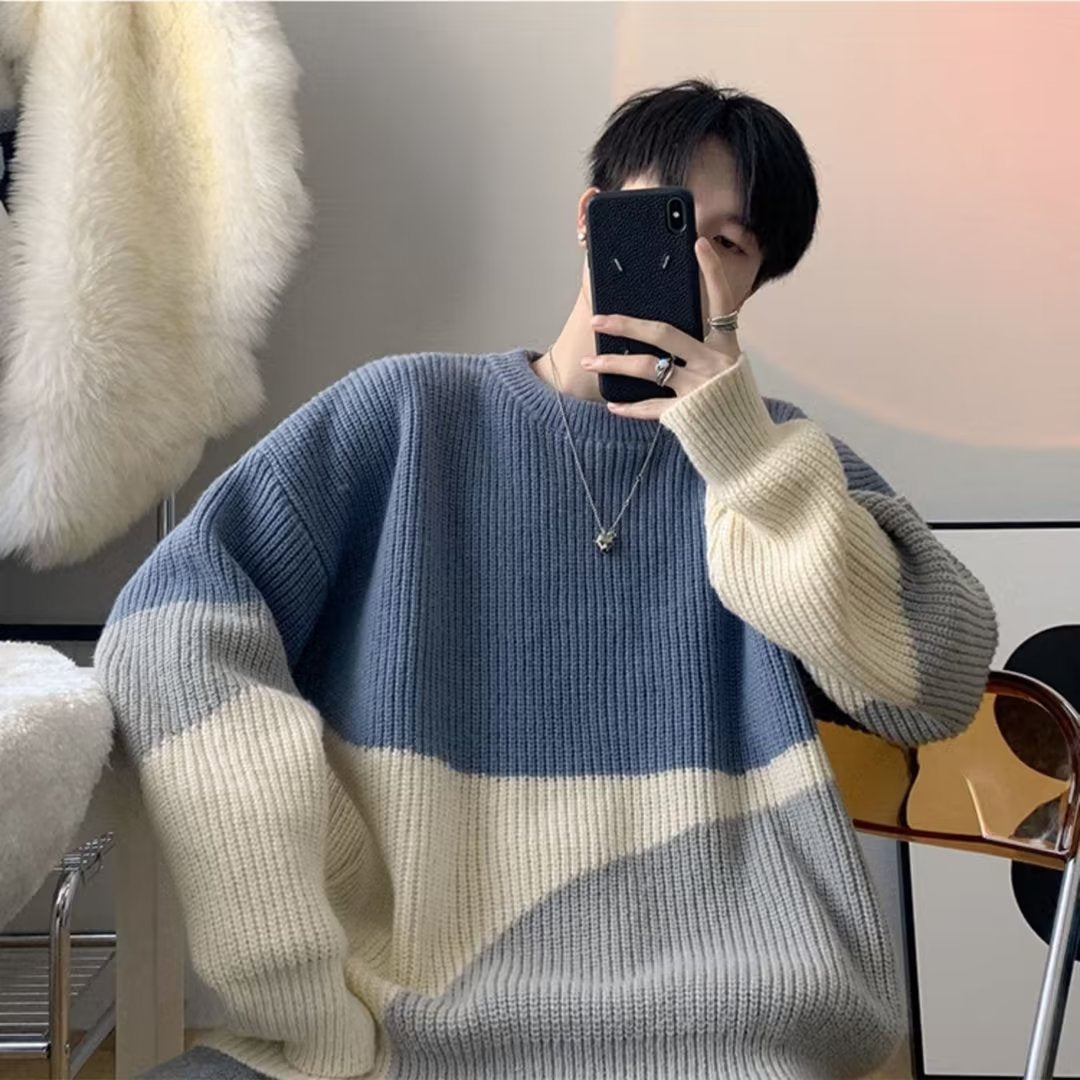 Contrast Panel Oversized Knit Sweater