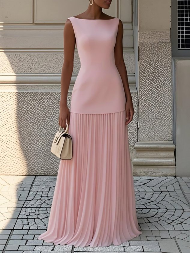 Elegant Pleated Maxi Skirt and Sleeveless Tunic Set