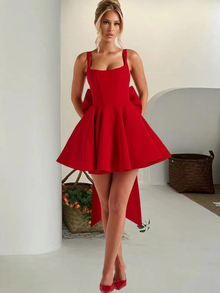 Open-Back Bow Mini Dress