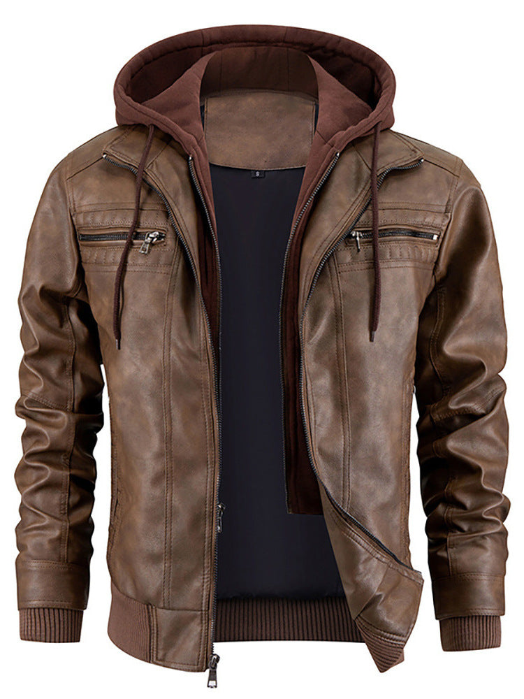 PU Leather Hooded Jacket