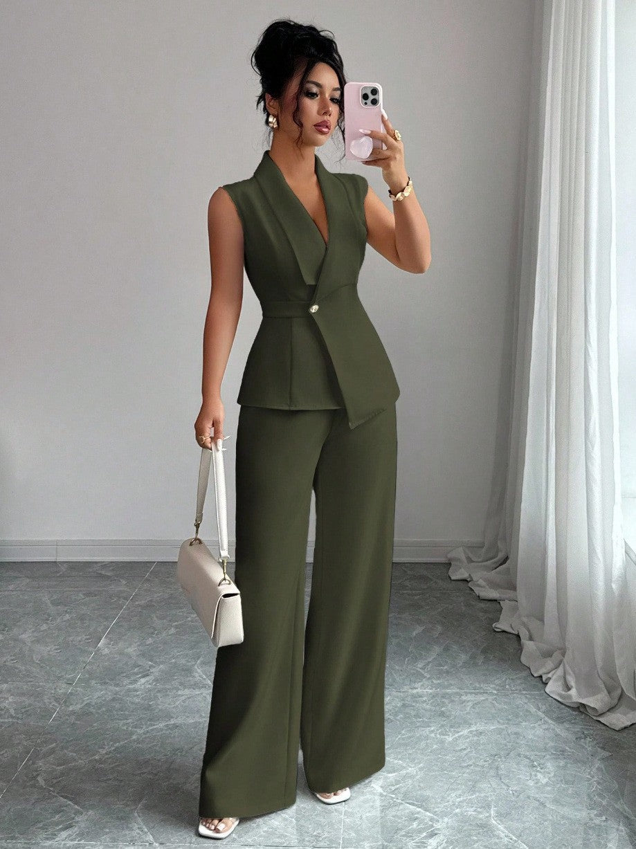 Blazer and Wide Leg Trousers Two Piece Set