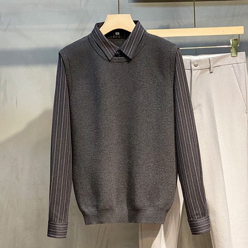 Men’s Mock-Layer Striped Knit Pullover