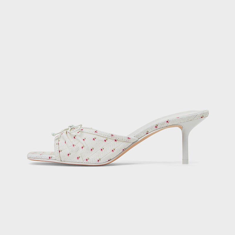 Bow Square-Toe Heel Slides