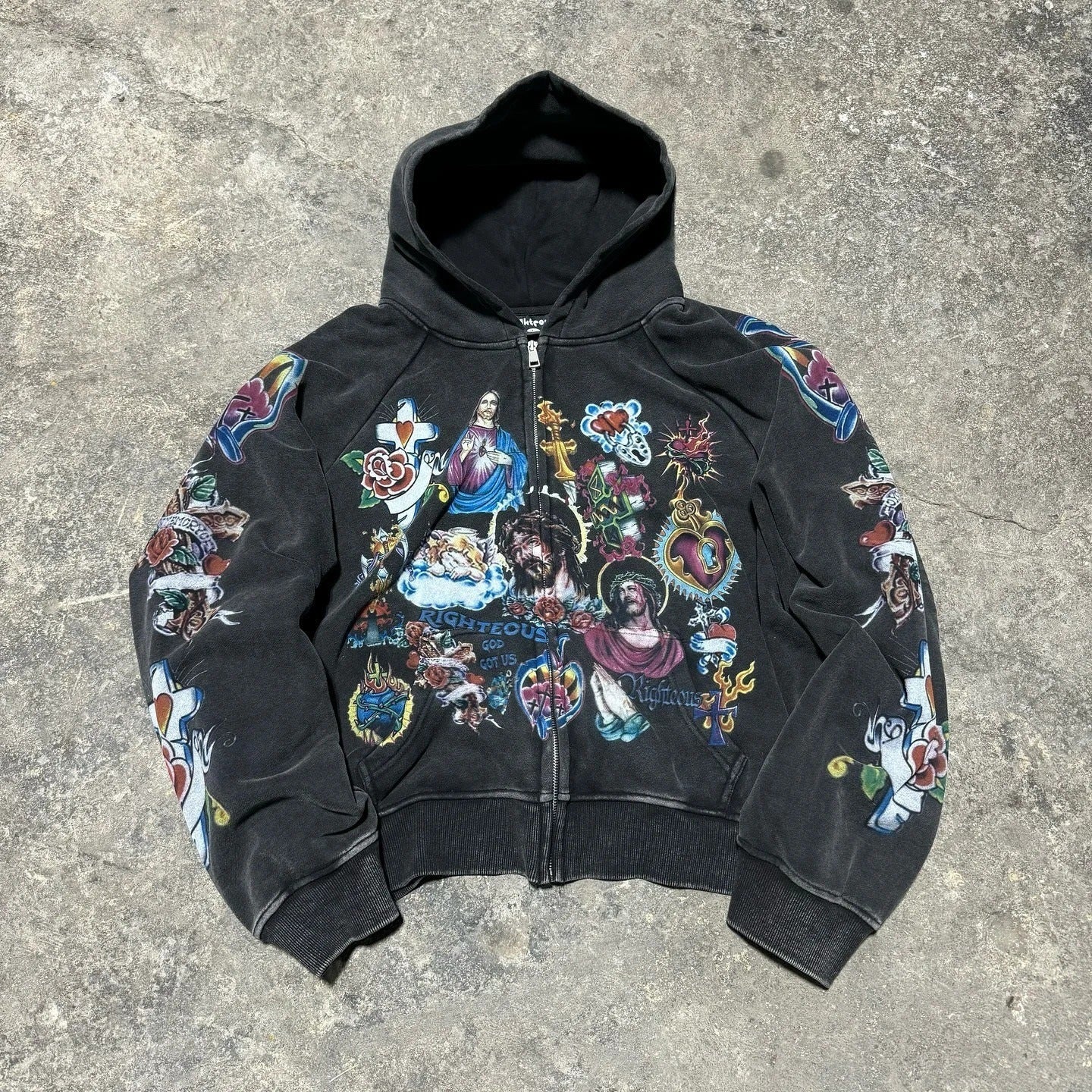 Religious Graphic Gothic Zip-Up Hoodie