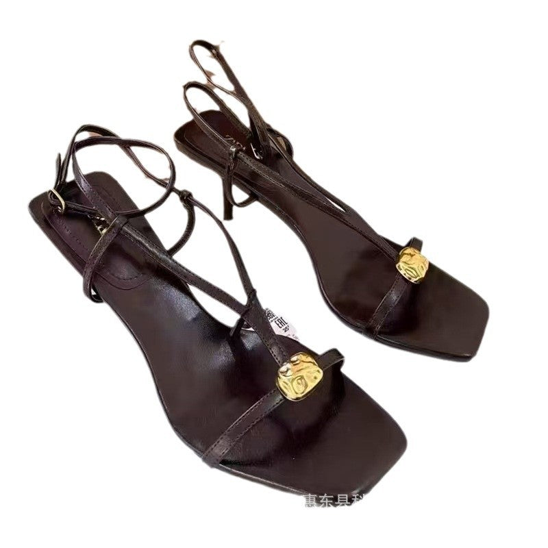 Gold-Accent Strappy Heels – product view