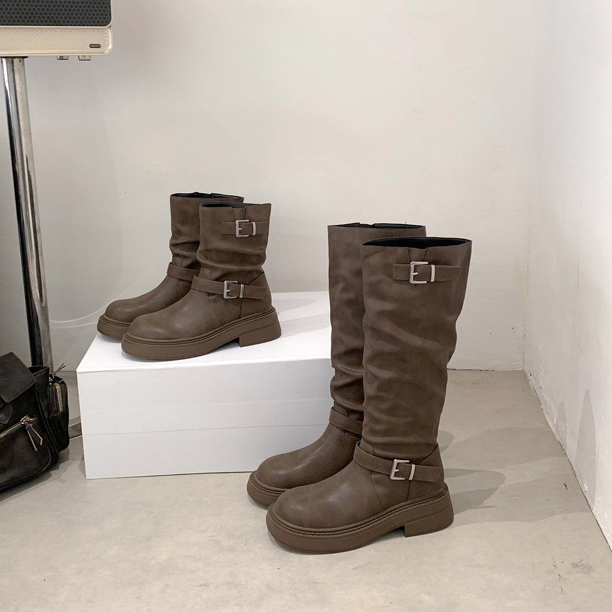 Buckle Block-Heel Boots