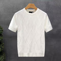 Diamond Checkered White Short-Sleeve Sweater