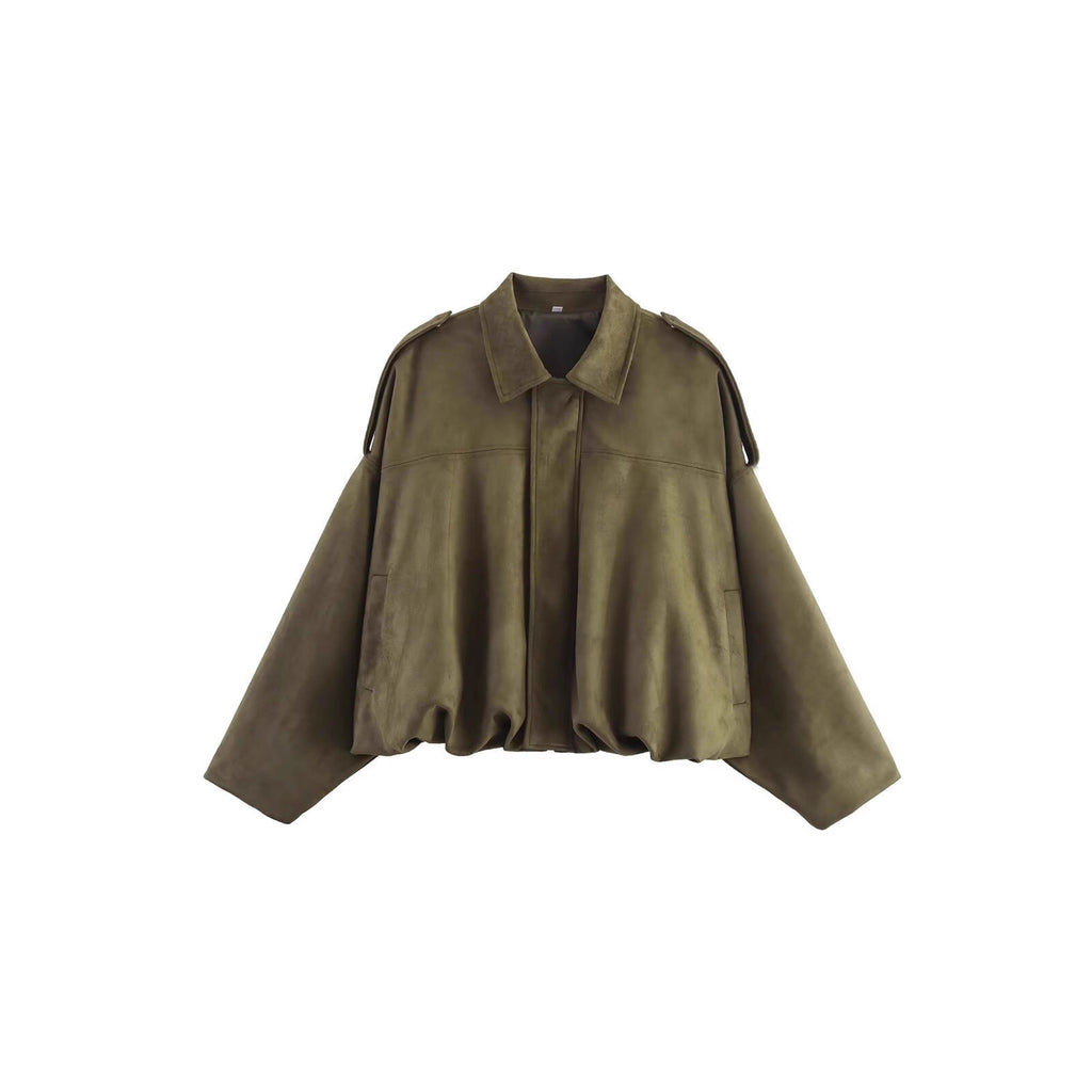 Faux Suede Casual Bomber Jacket