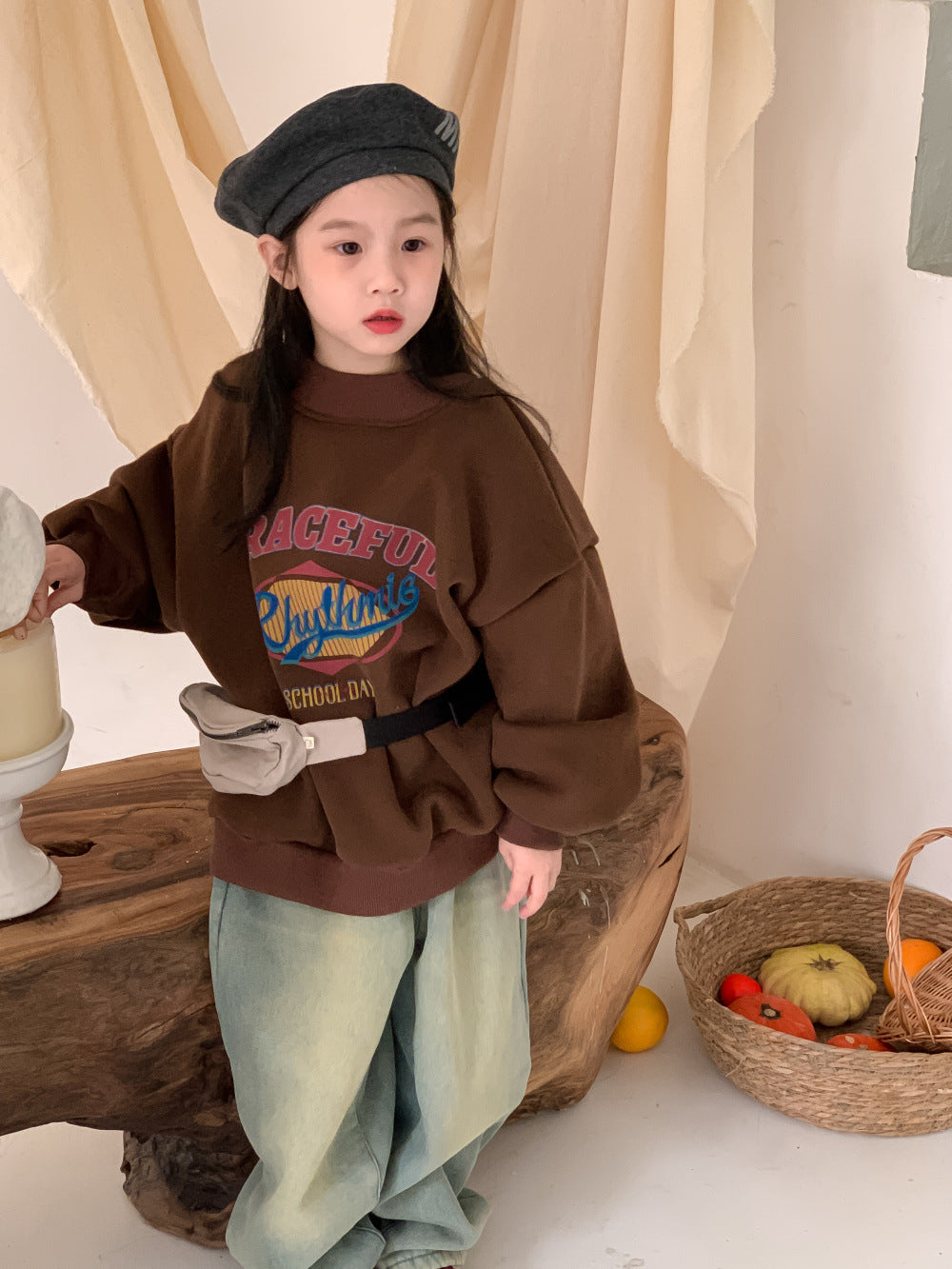 Kids' Letter Fleece-Lined Pullover