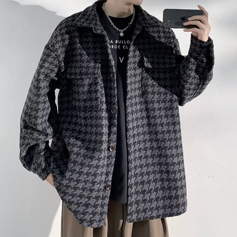 Vintage-Style Houndstooth Overshirt
