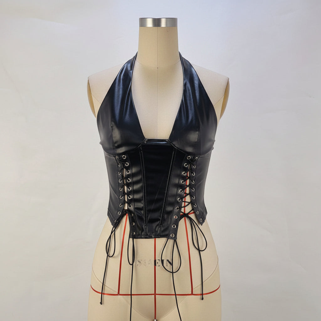Chic PU Leather Halter Corset Top