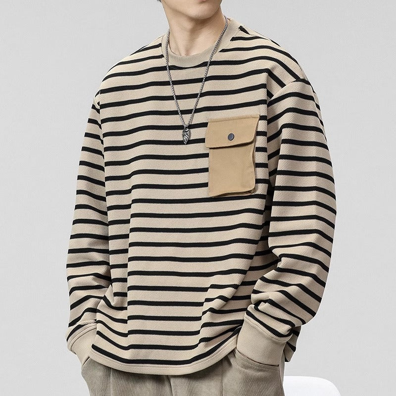 Striped Pocket Crewneck Sweatshirt