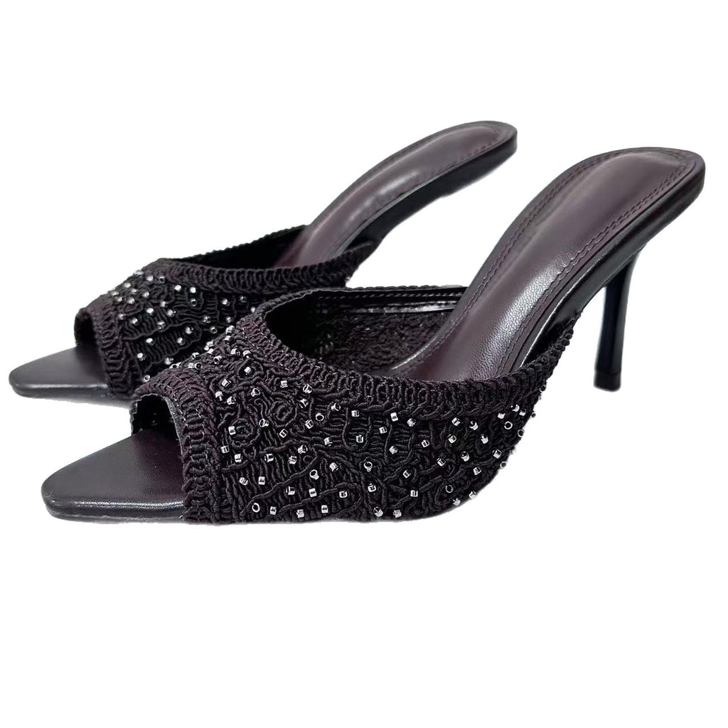 Beaded Peep-Toe Mules – product view