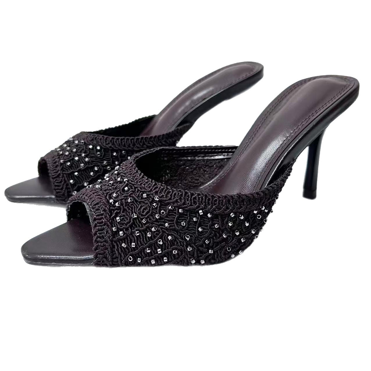 Beaded Peep-Toe Mules – product view
