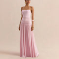 Strapless Pleated Maxi Dress - Pink