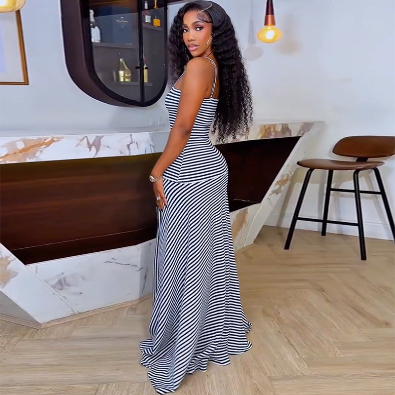 Striped Backless Cami Dress