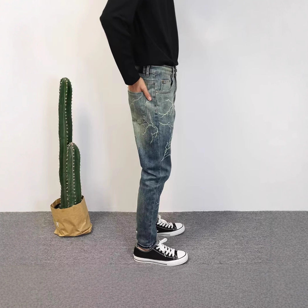 Distressed Lightning Graphic Slim-Fit jeans