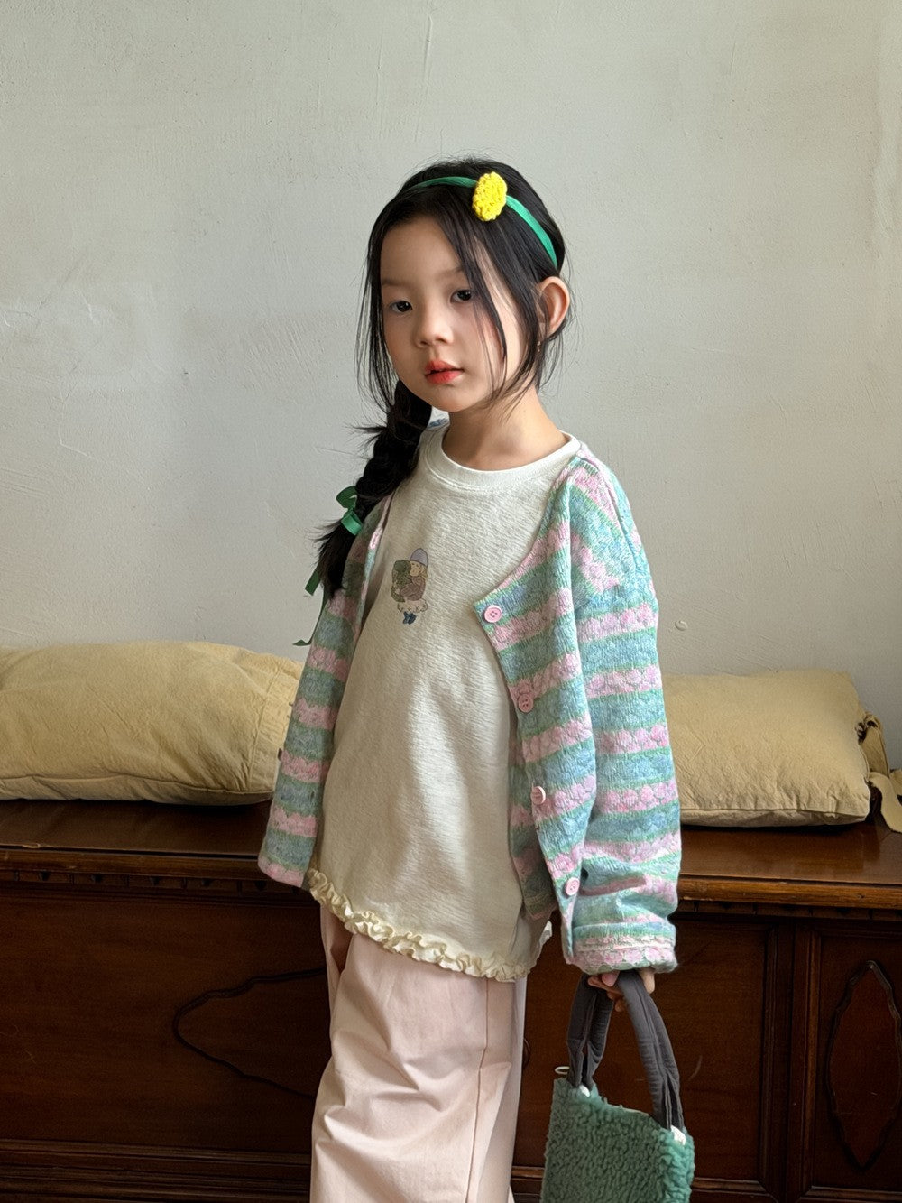 Girls' Striped Knit Cardigan