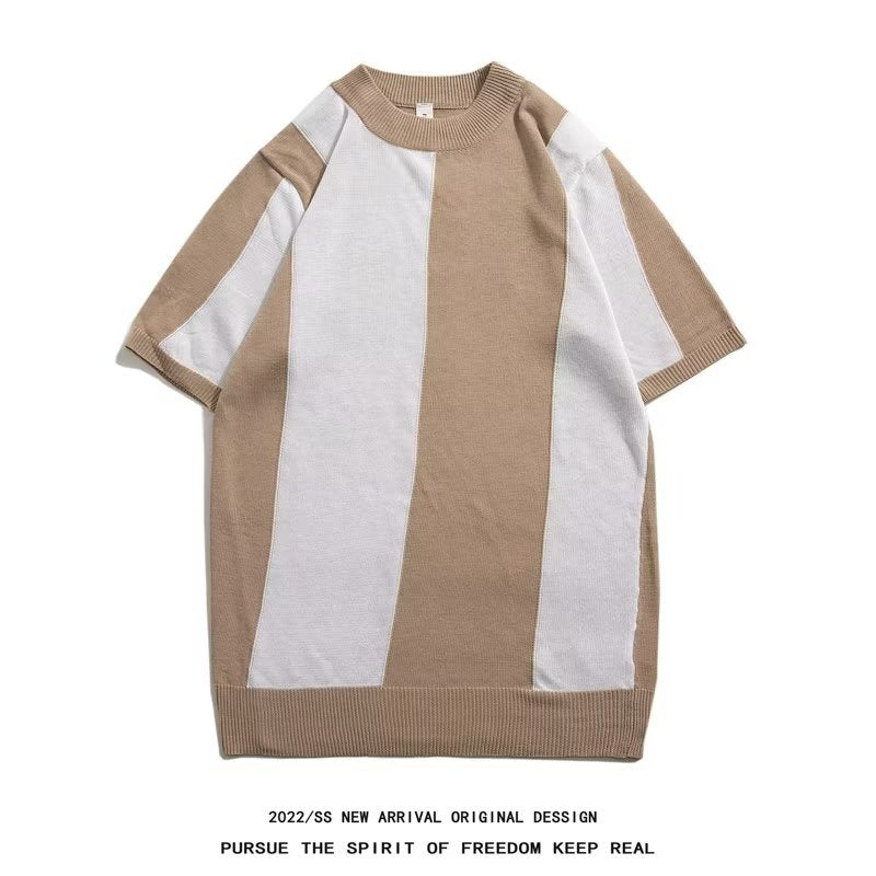 Vertical Contrast Knit Polo