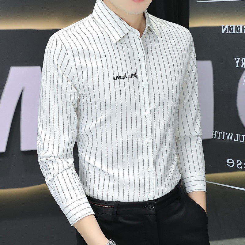 Men’s Slim-Fit Striped Business Casual Shirt