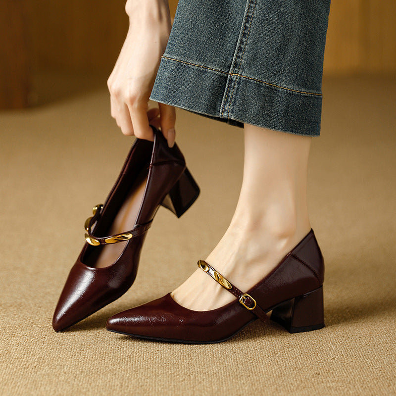 Gold Bar Pointed-Toe Heels