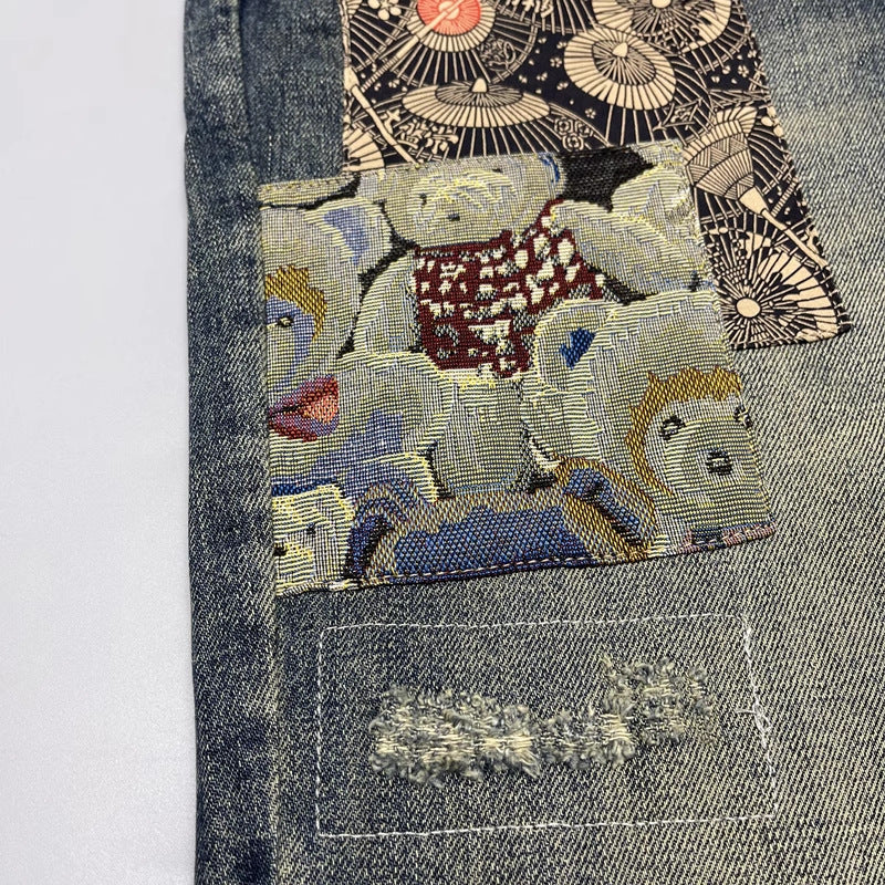 Vintage Patchwork Straight-Leg Jeans