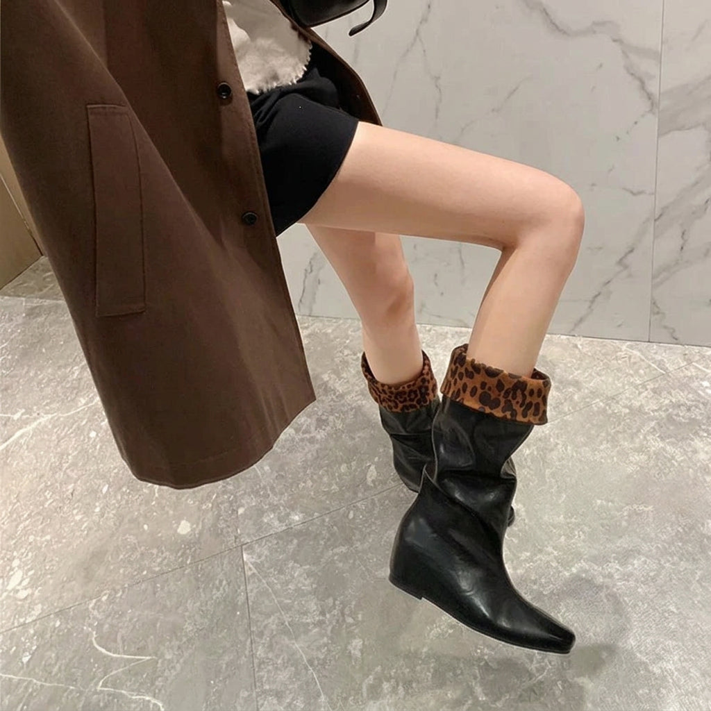 Cuffed Leather Mid-Calf Boots
