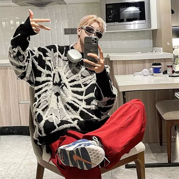 Streetwear spiderweb sweater