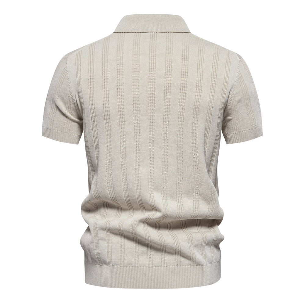 Textured Vertical Stripe Knit Polo