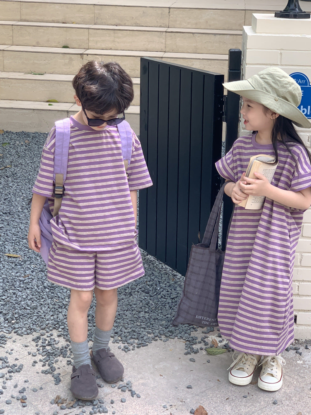 Kids' Striped T-Shirt, Skirt and Shorts Outfit