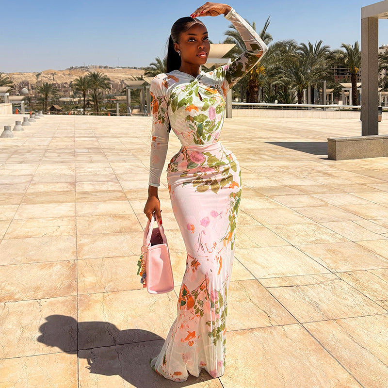 Floral Long-Sleeve Maxi Dress