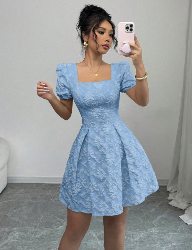 Elegance Jacquard Puff Sleeve Dress