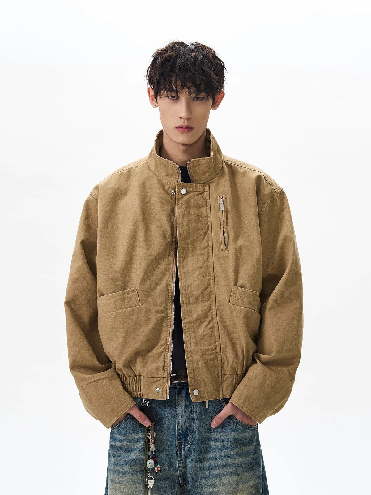 Vintage Stand-Collar Bomber Jacket