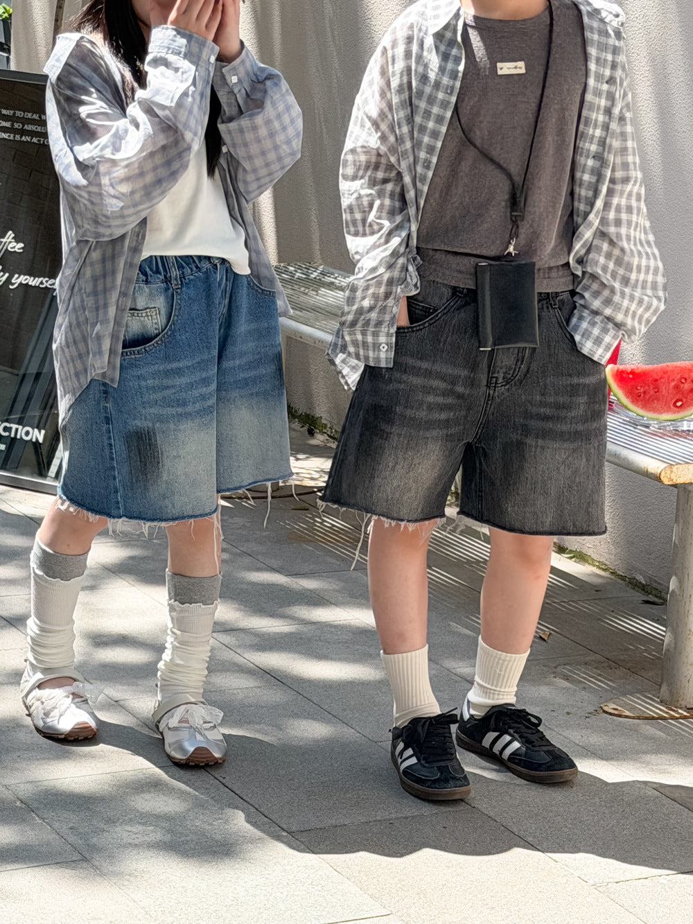 Kids' Striped Frayed Denim Shorts
